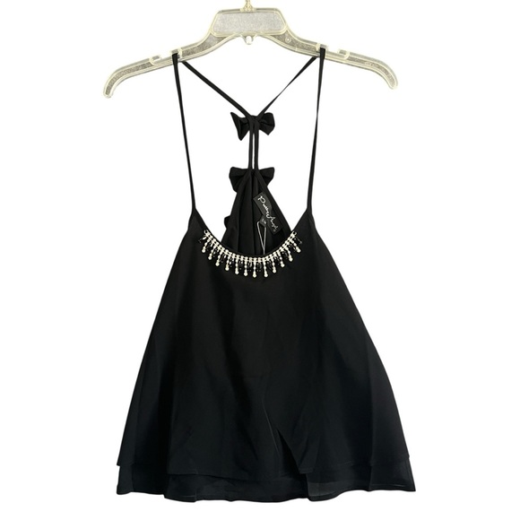 PRETTY ANGEL Silk Blend Crystals Tank Top Bows Black Size S/M NWT - Picture 2 of 13